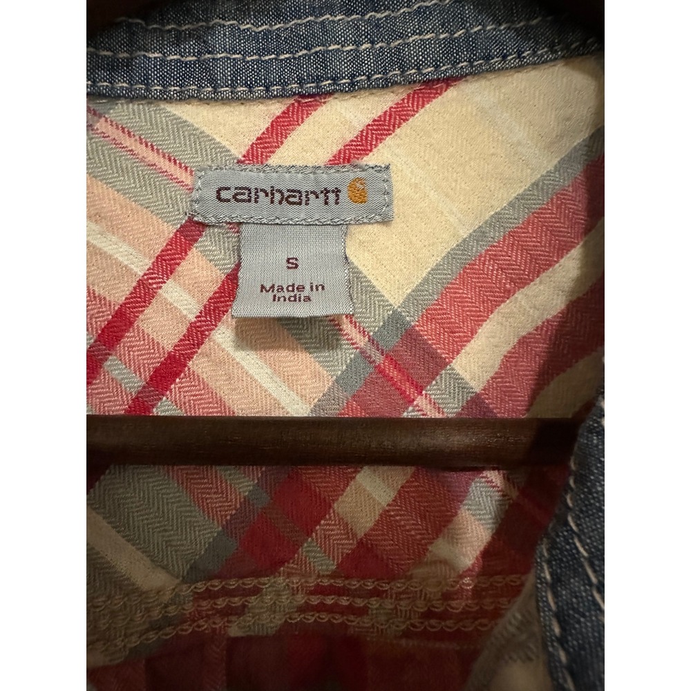 Carhartt Women's Brogan Plaid Short Sleeve Shirt - Rugged Pink/Cream - Small - Picture 3 of 5